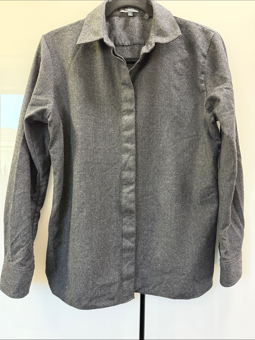 Theory Gray Covered-Placket Button Down Shirt